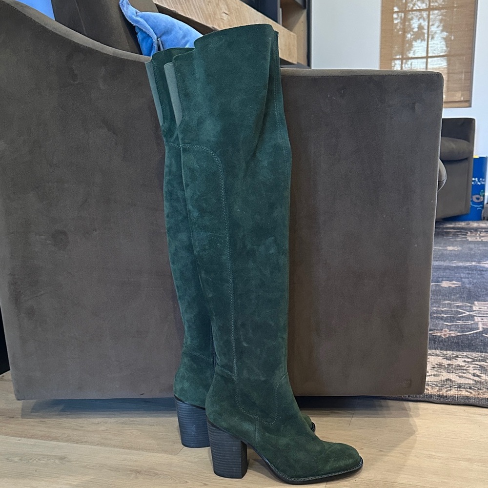 Women's Over-the-Knee Suede Boots — Dark Green